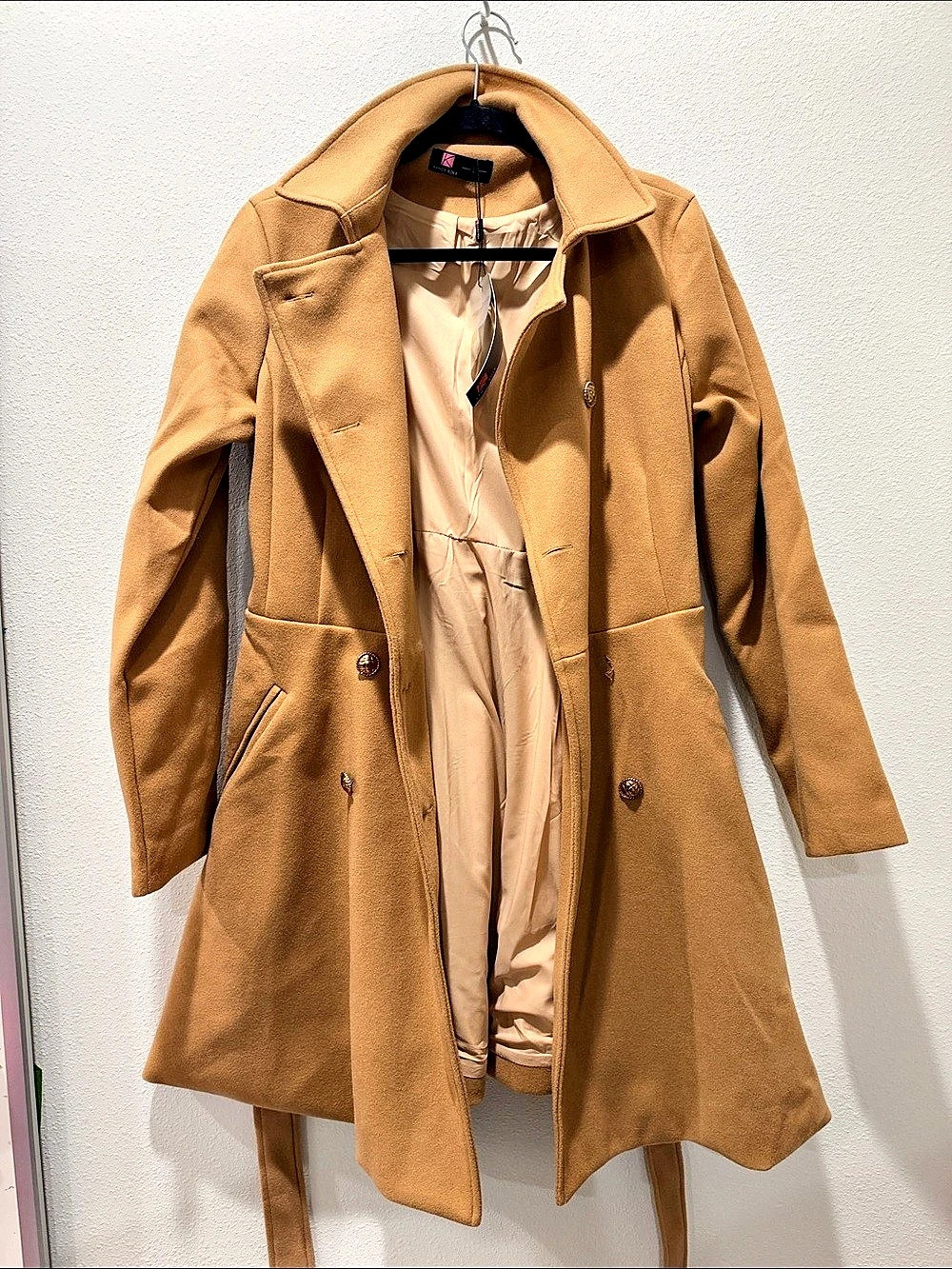 KANCY KOLE Double-Breasted Trench Coat in Brown NWT